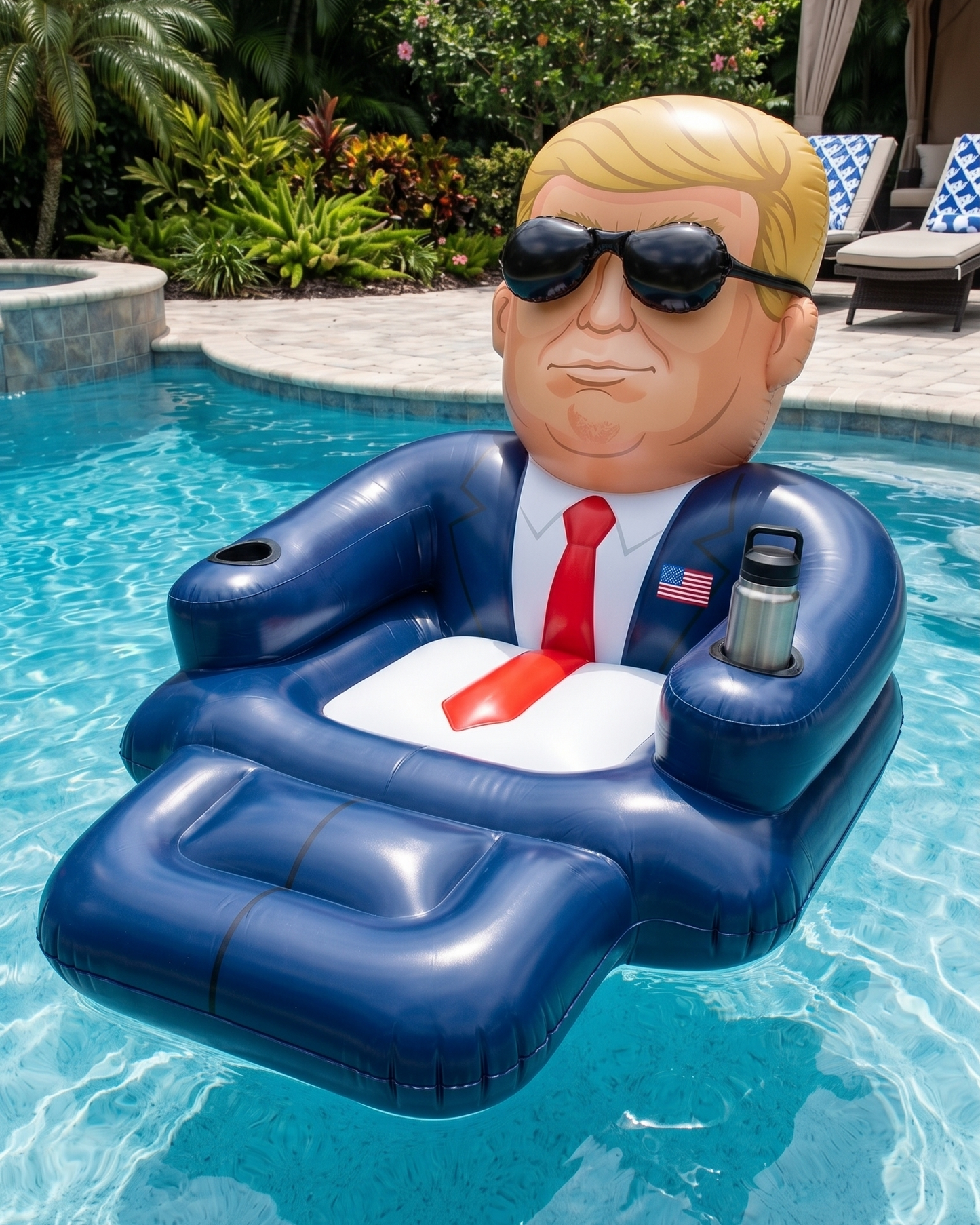 The Executive patriotic pool float in a pool